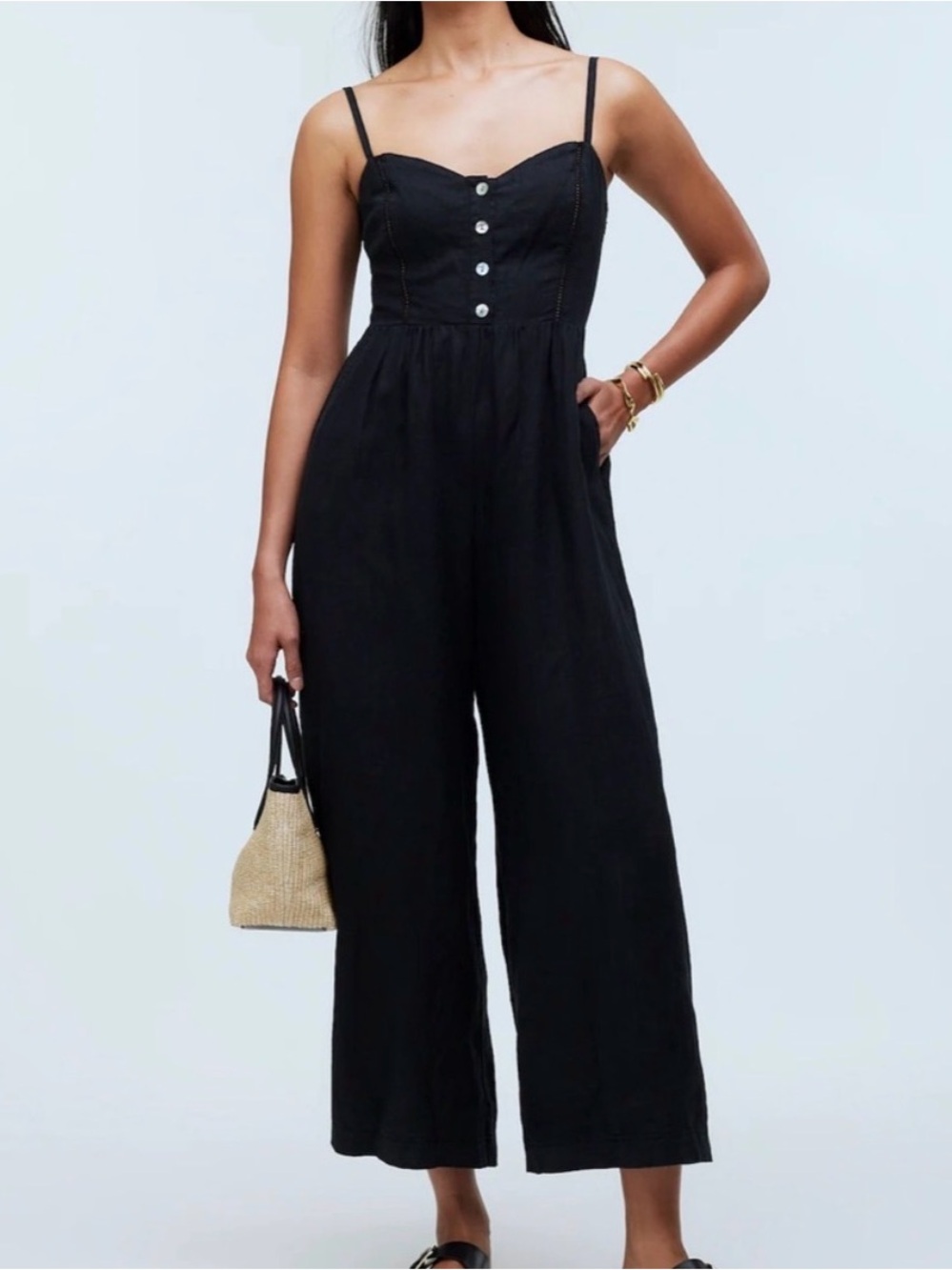 NWT Madewell linen Black Wide-Leg Sleveless Jumpsuit size 8